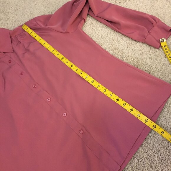 Outline Korean Blush Pink Slinky Pleated Button Down Shirt - Picture 15 of 16